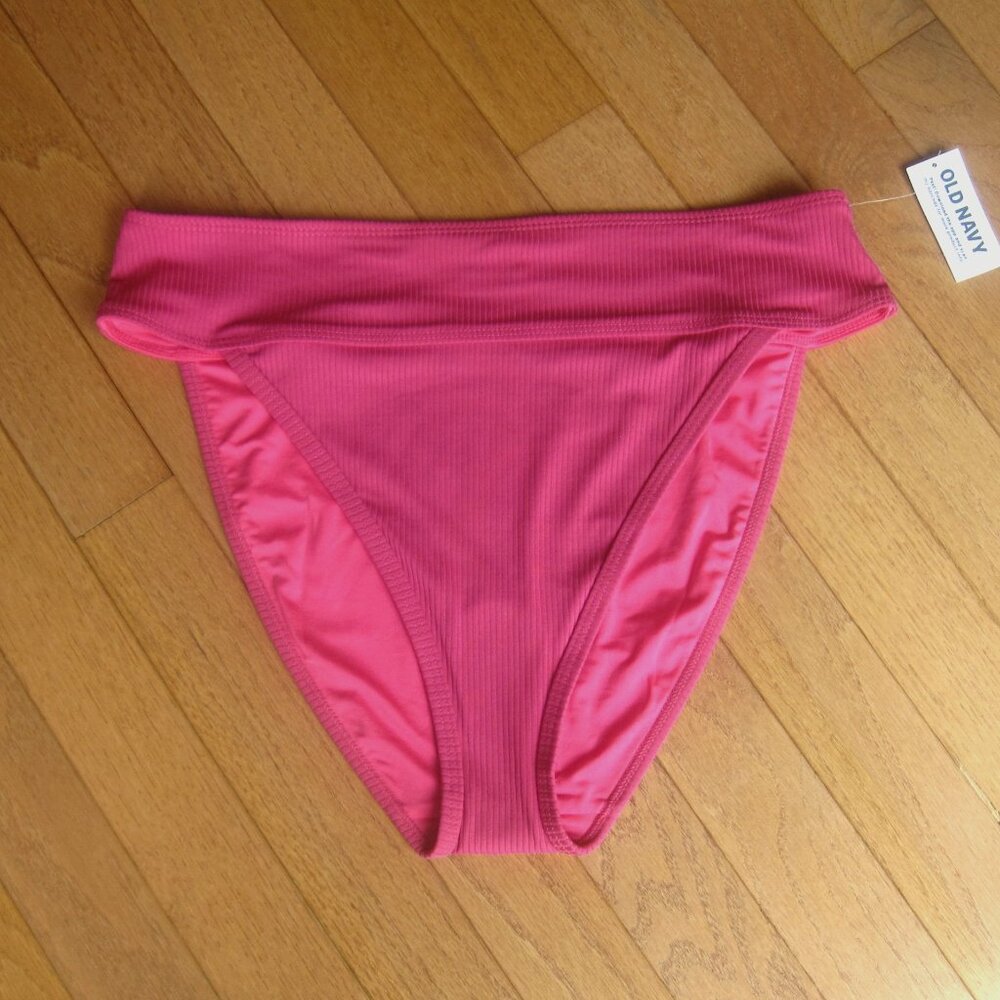 Old Navy High-Waisted Ribbed French-Cut Bikini Swim Bottoms Womens PINK Medium M